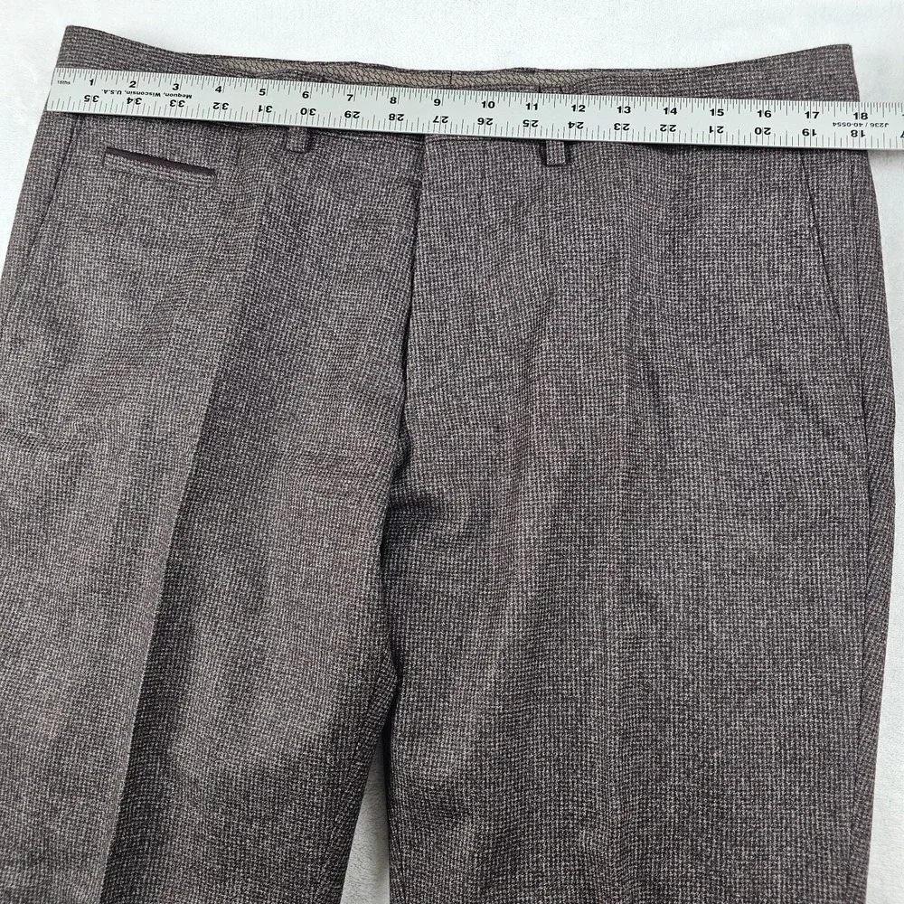 Hugo Boss Wilhelm4 100% Wool Dress Pants 36x30 Burgundy Flannel Puppytooth NWOT